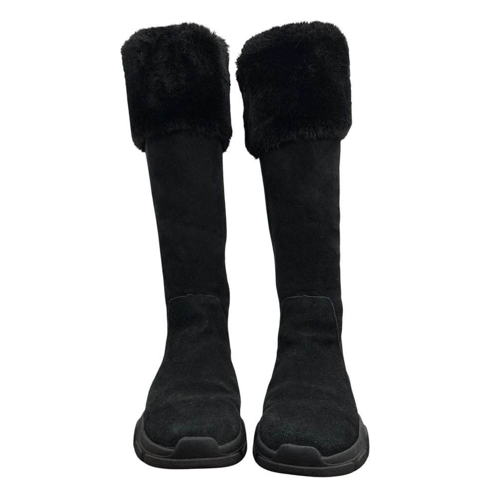 Religious Comfort Stranger Cuff Boot Women SZ 7 Black Waterproof Faux Fur Suede